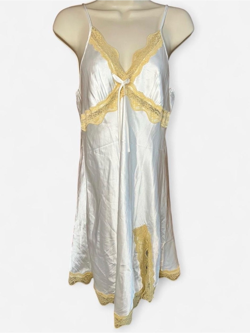 Satin Slip Dress Nightgown Ivory with Lace Trim Cottagecore Dollcore Angelcore